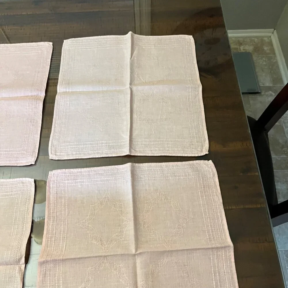 Vintage Linen Napkins Set 6 Blush Pink Peach Hemstitch 15
